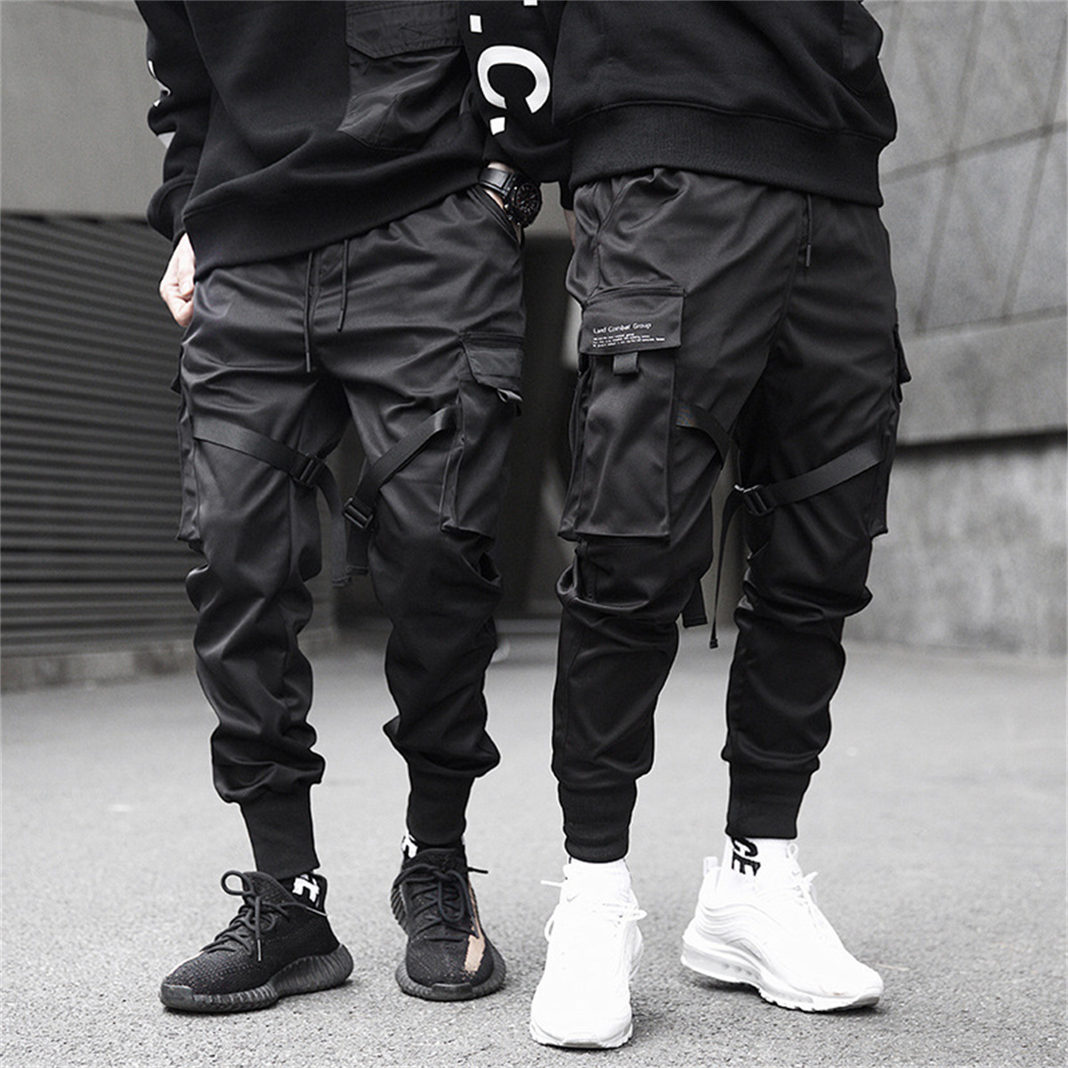 Streetwear Brand Fashion - Siyah Hip Hop kargo pantolon yaz